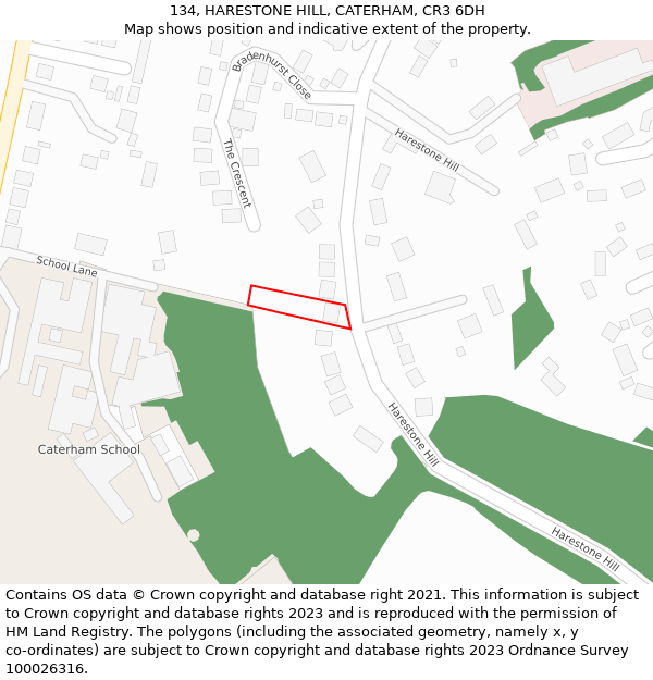 134, HARESTONE HILL, CATERHAM, CR3 6DH: Location map and indicative extent of plot