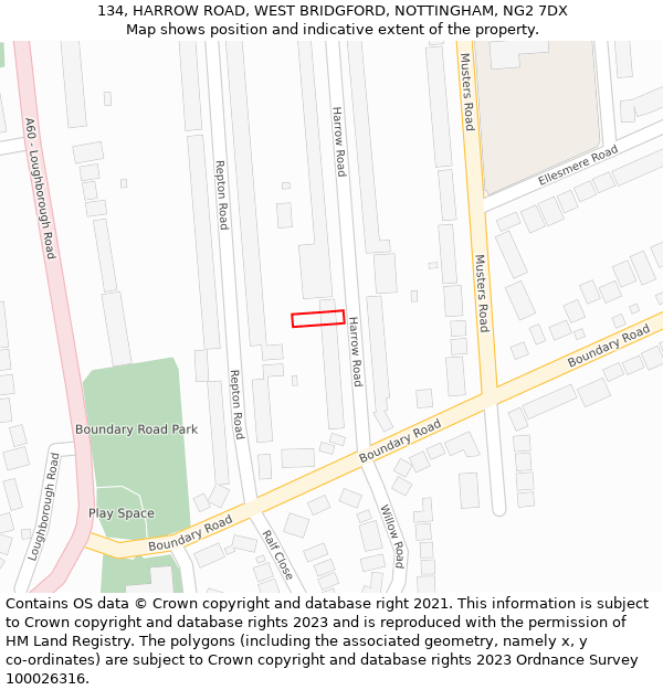 134, HARROW ROAD, WEST BRIDGFORD, NOTTINGHAM, NG2 7DX: Location map and indicative extent of plot