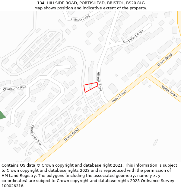 134, HILLSIDE ROAD, PORTISHEAD, BRISTOL, BS20 8LG: Location map and indicative extent of plot