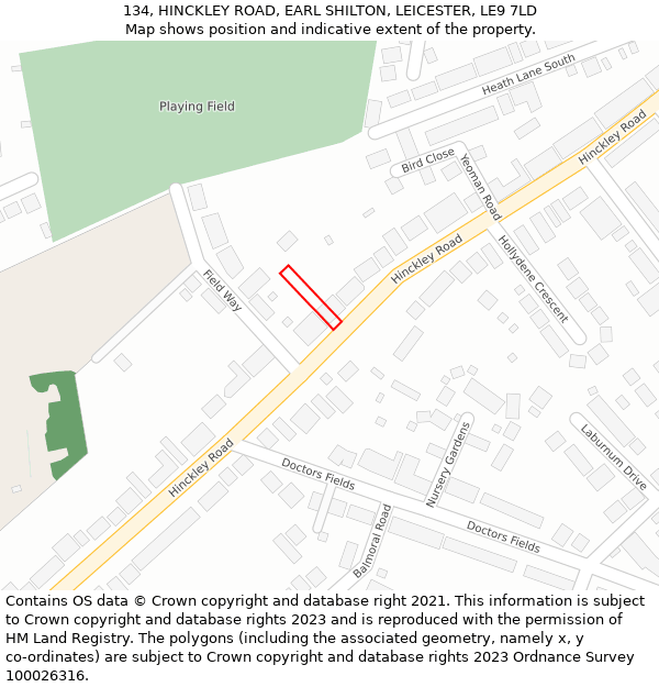 134, HINCKLEY ROAD, EARL SHILTON, LEICESTER, LE9 7LD: Location map and indicative extent of plot