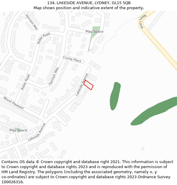 134, LAKESIDE AVENUE, LYDNEY, GL15 5QB: Location map and indicative extent of plot
