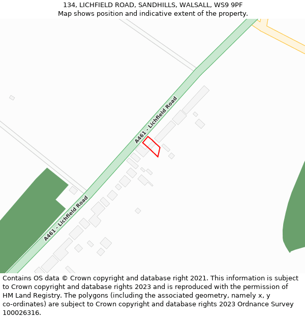 134, LICHFIELD ROAD, SANDHILLS, WALSALL, WS9 9PF: Location map and indicative extent of plot