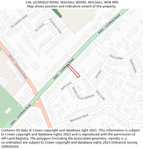 134, LICHFIELD ROAD, WALSALL WOOD, WALSALL, WS9 9PD: Location map and indicative extent of plot