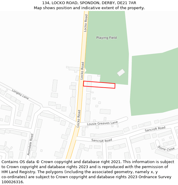 134, LOCKO ROAD, SPONDON, DERBY, DE21 7AR: Location map and indicative extent of plot
