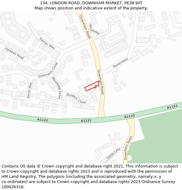 134, LONDON ROAD, DOWNHAM MARKET, PE38 9AT: Location map and indicative extent of plot