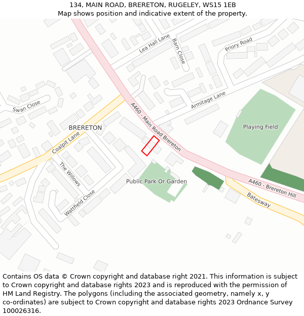 134, MAIN ROAD, BRERETON, RUGELEY, WS15 1EB: Location map and indicative extent of plot