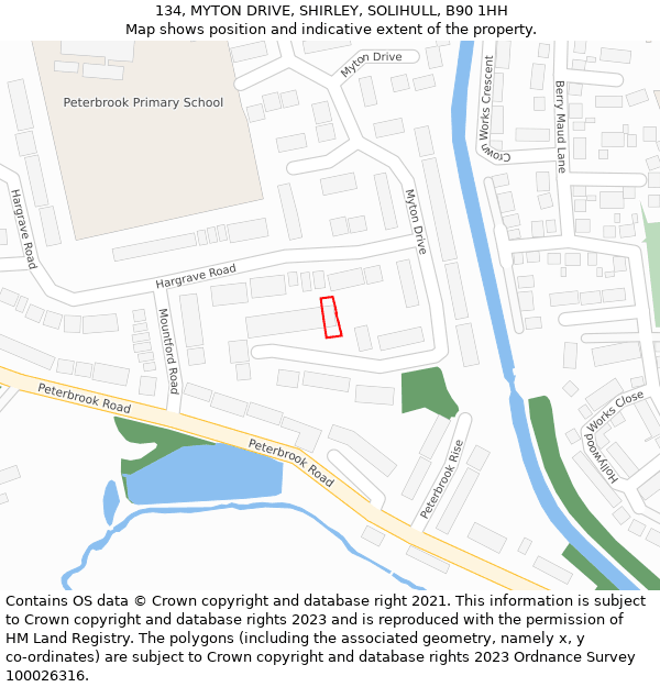 134, MYTON DRIVE, SHIRLEY, SOLIHULL, B90 1HH: Location map and indicative extent of plot