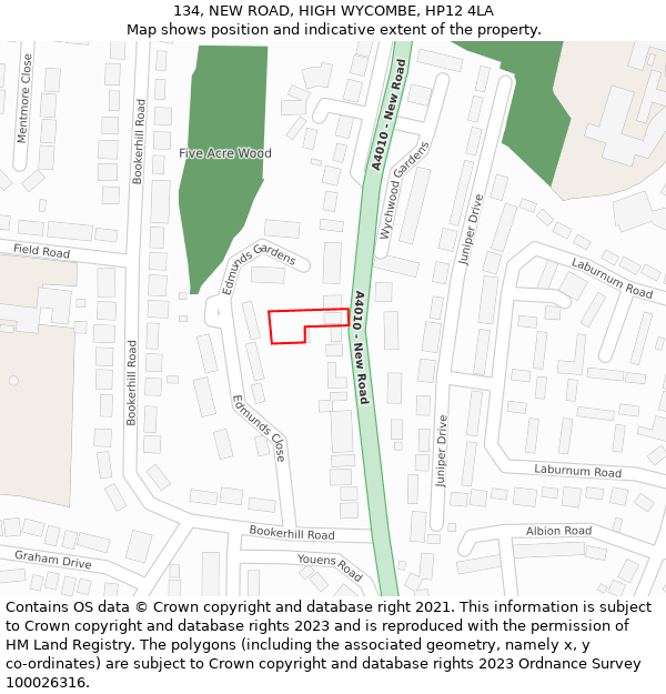 134, NEW ROAD, HIGH WYCOMBE, HP12 4LA: Location map and indicative extent of plot