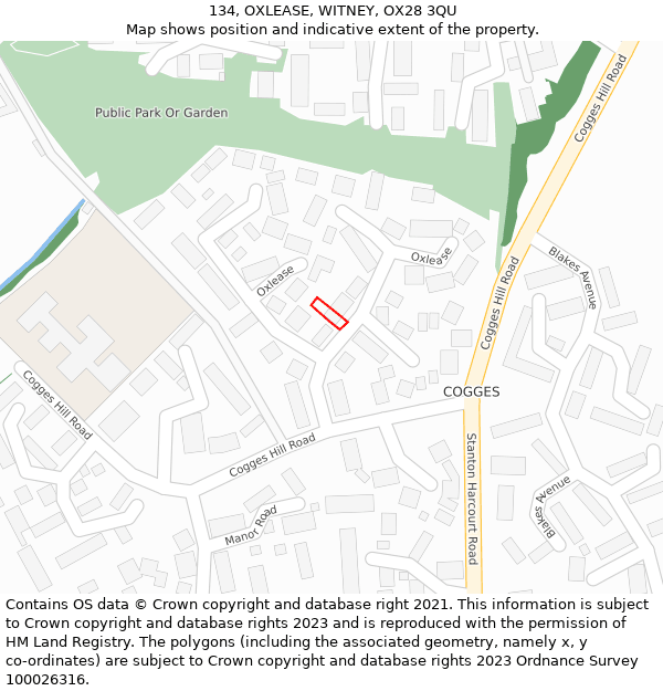 134, OXLEASE, WITNEY, OX28 3QU: Location map and indicative extent of plot