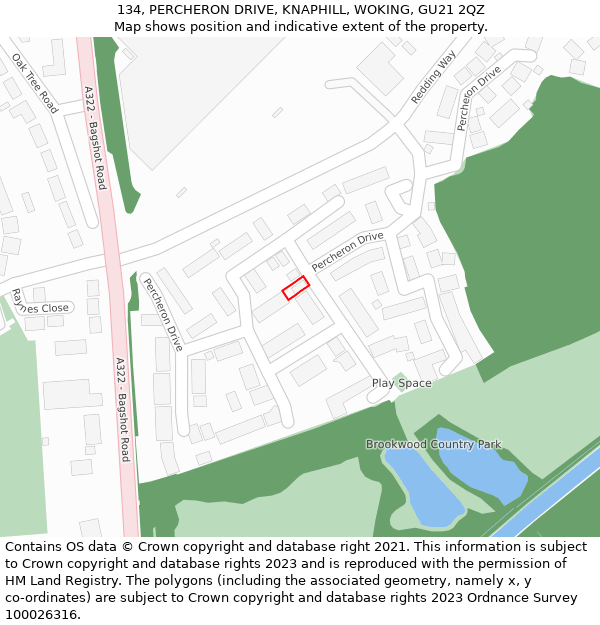 134, PERCHERON DRIVE, KNAPHILL, WOKING, GU21 2QZ: Location map and indicative extent of plot