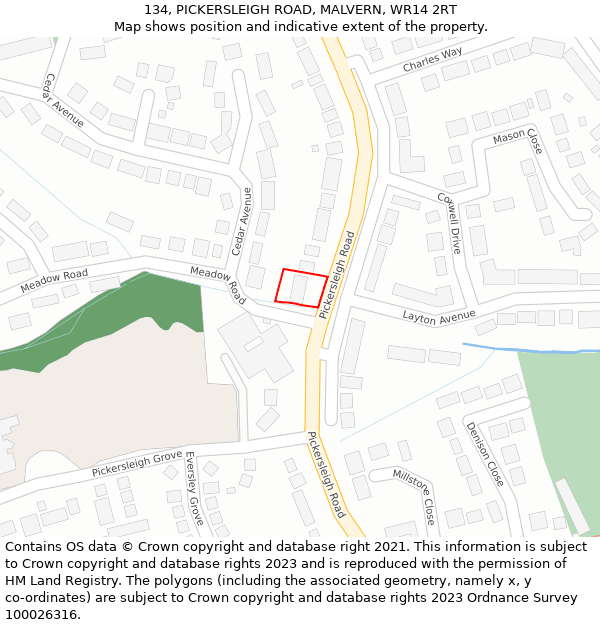 134, PICKERSLEIGH ROAD, MALVERN, WR14 2RT: Location map and indicative extent of plot
