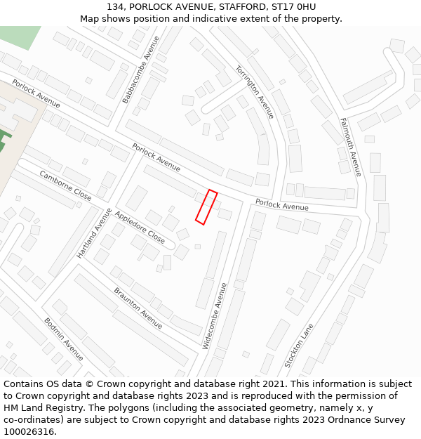 134, PORLOCK AVENUE, STAFFORD, ST17 0HU: Location map and indicative extent of plot