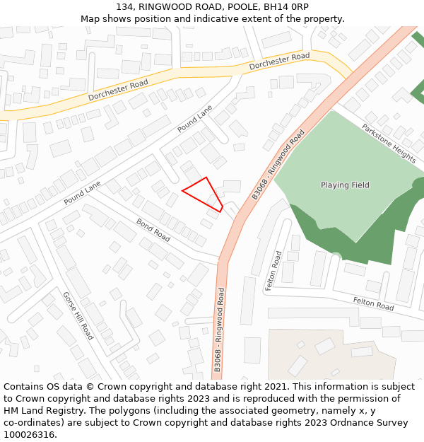 134, RINGWOOD ROAD, POOLE, BH14 0RP: Location map and indicative extent of plot
