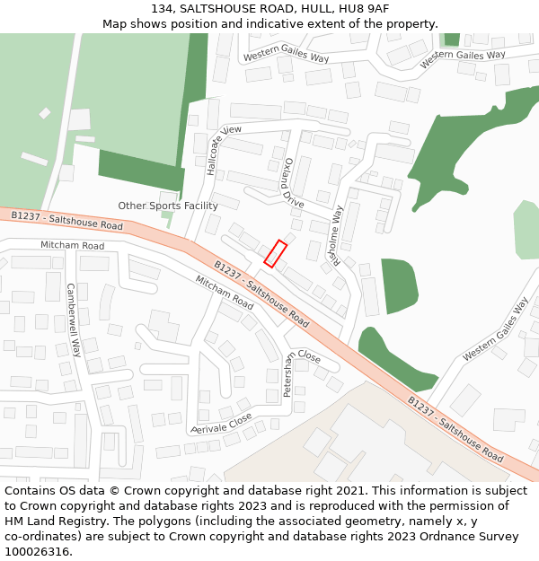 134, SALTSHOUSE ROAD, HULL, HU8 9AF: Location map and indicative extent of plot