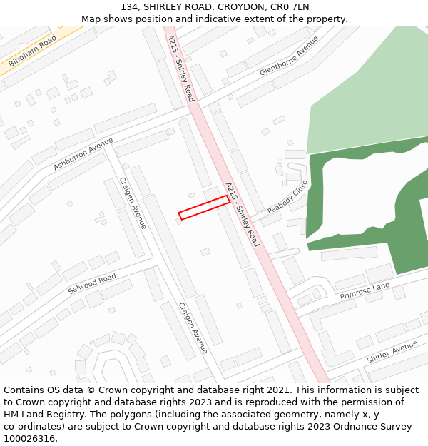 134, SHIRLEY ROAD, CROYDON, CR0 7LN: Location map and indicative extent of plot