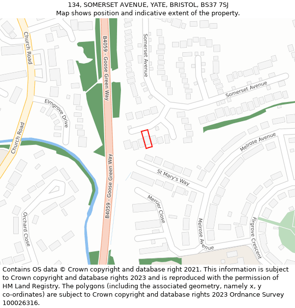 134, SOMERSET AVENUE, YATE, BRISTOL, BS37 7SJ: Location map and indicative extent of plot
