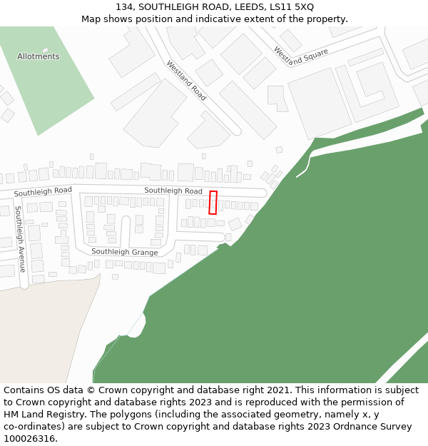 134, SOUTHLEIGH ROAD, LEEDS, LS11 5XQ: Location map and indicative extent of plot