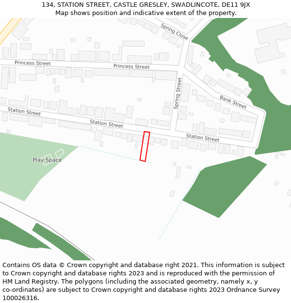 134, STATION STREET, CASTLE GRESLEY, SWADLINCOTE, DE11 9JX: Location map and indicative extent of plot