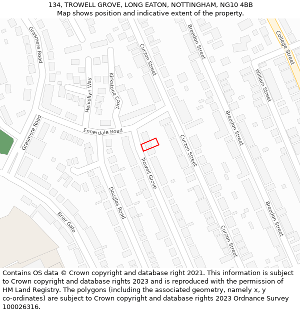 134, TROWELL GROVE, LONG EATON, NOTTINGHAM, NG10 4BB: Location map and indicative extent of plot
