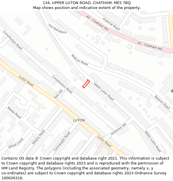 134, UPPER LUTON ROAD, CHATHAM, ME5 7BQ: Location map and indicative extent of plot