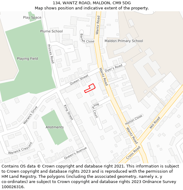 134, WANTZ ROAD, MALDON, CM9 5DG: Location map and indicative extent of plot