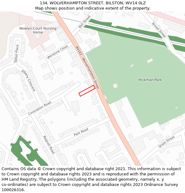 134, WOLVERHAMPTON STREET, BILSTON, WV14 0LZ: Location map and indicative extent of plot