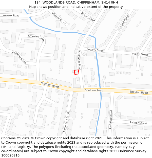 134, WOODLANDS ROAD, CHIPPENHAM, SN14 0HH: Location map and indicative extent of plot