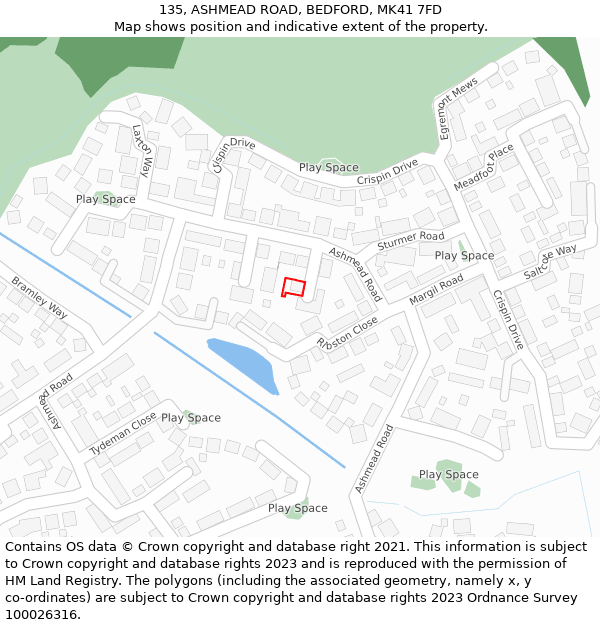 135, ASHMEAD ROAD, BEDFORD, MK41 7FD: Location map and indicative extent of plot