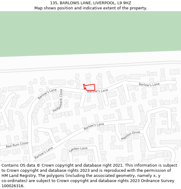 135, BARLOWS LANE, LIVERPOOL, L9 9HZ: Location map and indicative extent of plot