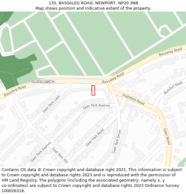 135, BASSALEG ROAD, NEWPORT, NP20 3NB: Location map and indicative extent of plot