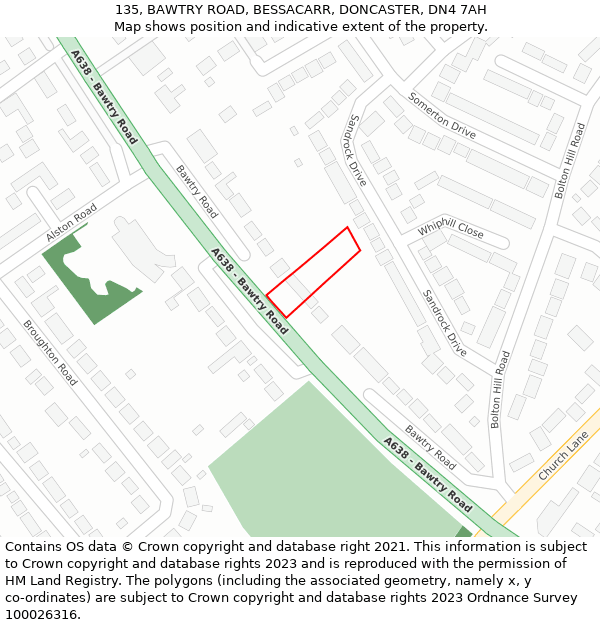 135, BAWTRY ROAD, BESSACARR, DONCASTER, DN4 7AH: Location map and indicative extent of plot