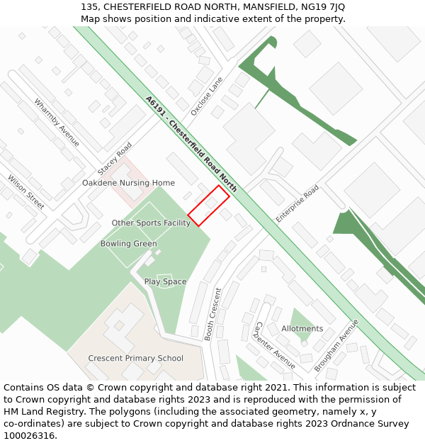 135, CHESTERFIELD ROAD NORTH, MANSFIELD, NG19 7JQ: Location map and indicative extent of plot