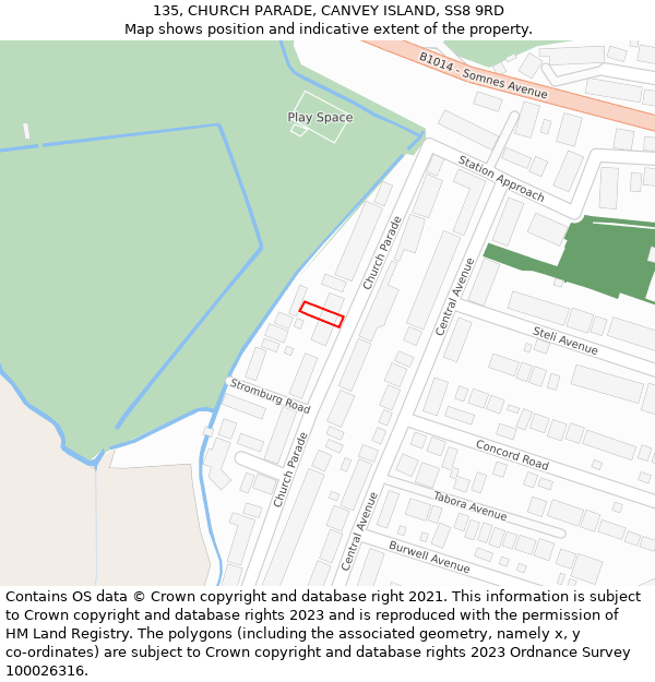 135, CHURCH PARADE, CANVEY ISLAND, SS8 9RD: Location map and indicative extent of plot