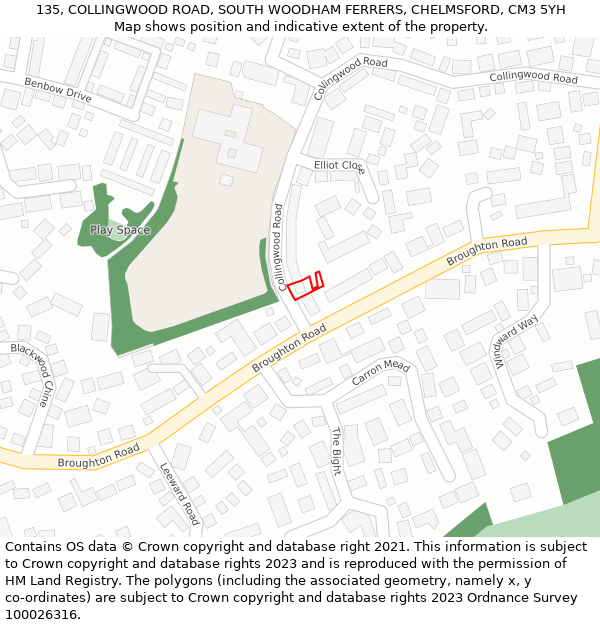 135, COLLINGWOOD ROAD, SOUTH WOODHAM FERRERS, CHELMSFORD, CM3 5YH: Location map and indicative extent of plot