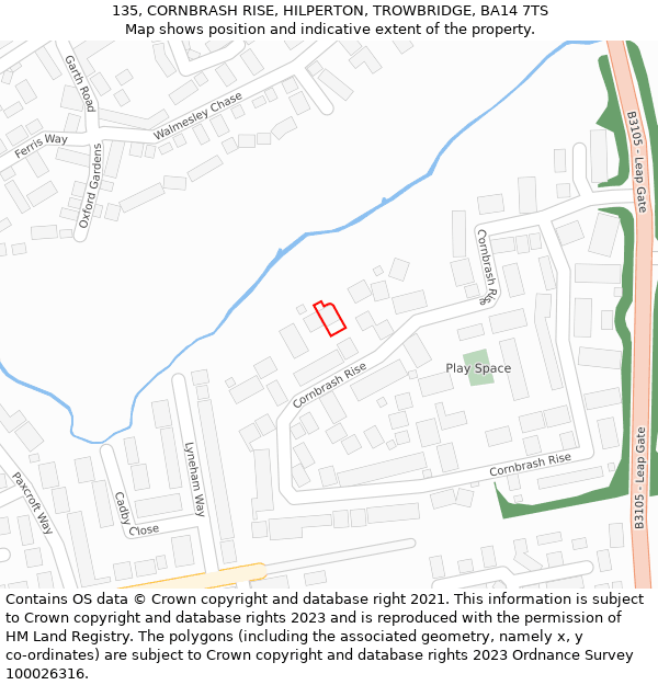 135, CORNBRASH RISE, HILPERTON, TROWBRIDGE, BA14 7TS: Location map and indicative extent of plot