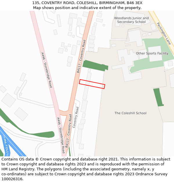 135, COVENTRY ROAD, COLESHILL, BIRMINGHAM, B46 3EX: Location map and indicative extent of plot