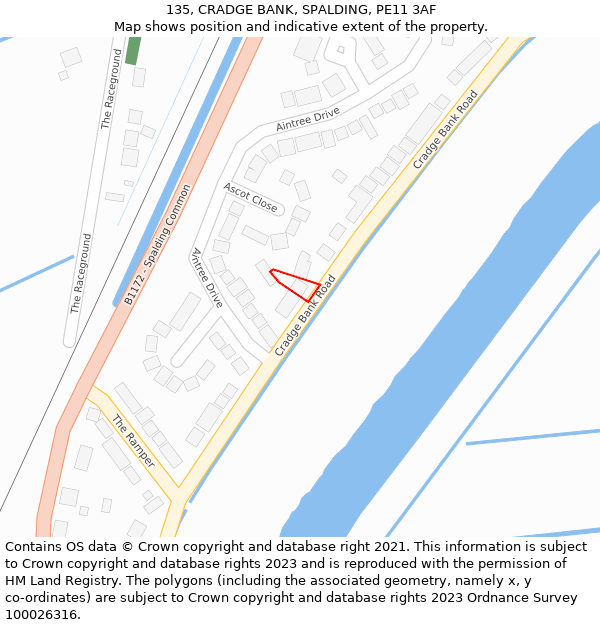 135, CRADGE BANK, SPALDING, PE11 3AF: Location map and indicative extent of plot