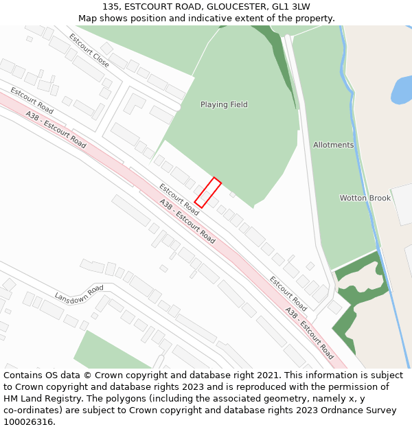 135, ESTCOURT ROAD, GLOUCESTER, GL1 3LW: Location map and indicative extent of plot