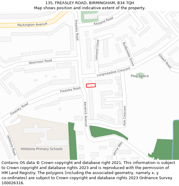 135, FREASLEY ROAD, BIRMINGHAM, B34 7QH: Location map and indicative extent of plot