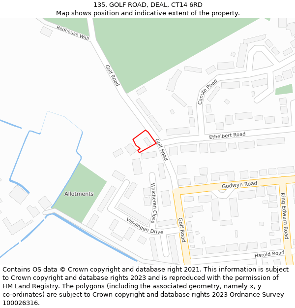 135, GOLF ROAD, DEAL, CT14 6RD: Location map and indicative extent of plot