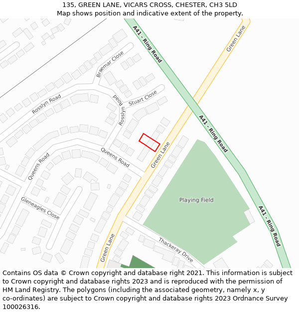 135, GREEN LANE, VICARS CROSS, CHESTER, CH3 5LD: Location map and indicative extent of plot