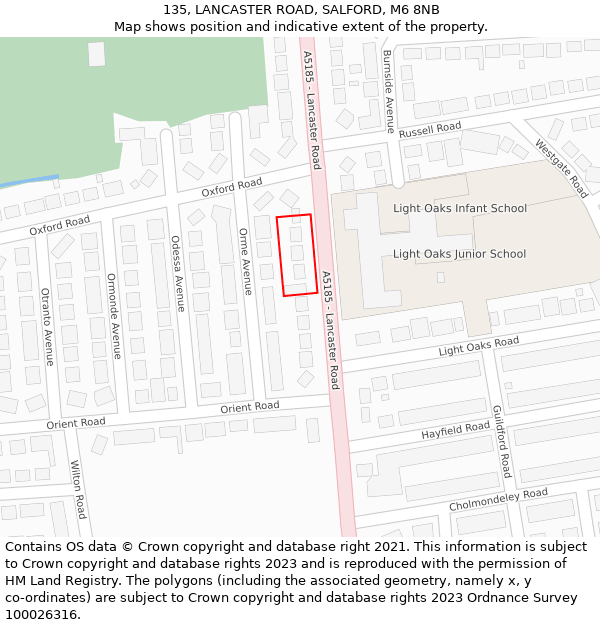135, LANCASTER ROAD, SALFORD, M6 8NB: Location map and indicative extent of plot