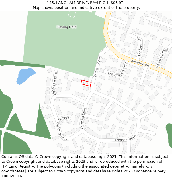 135, LANGHAM DRIVE, RAYLEIGH, SS6 9TL: Location map and indicative extent of plot