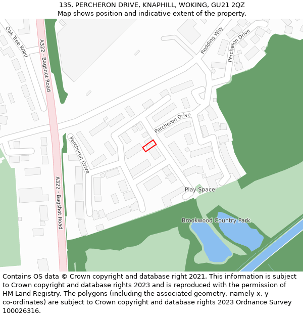 135, PERCHERON DRIVE, KNAPHILL, WOKING, GU21 2QZ: Location map and indicative extent of plot