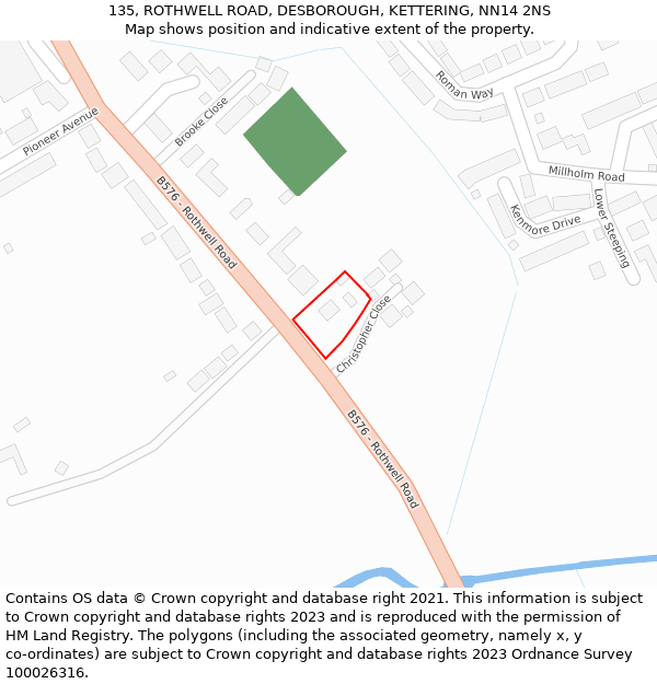 135, ROTHWELL ROAD, DESBOROUGH, KETTERING, NN14 2NS: Location map and indicative extent of plot