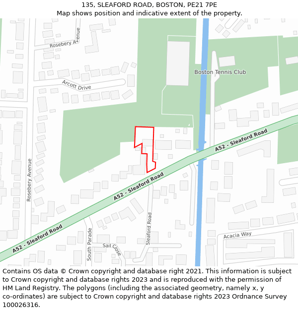 135, SLEAFORD ROAD, BOSTON, PE21 7PE: Location map and indicative extent of plot