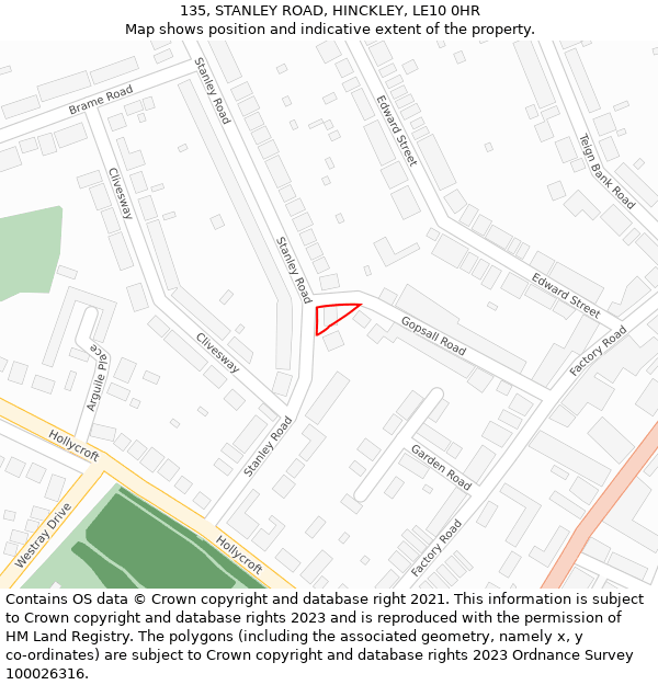 135, STANLEY ROAD, HINCKLEY, LE10 0HR: Location map and indicative extent of plot