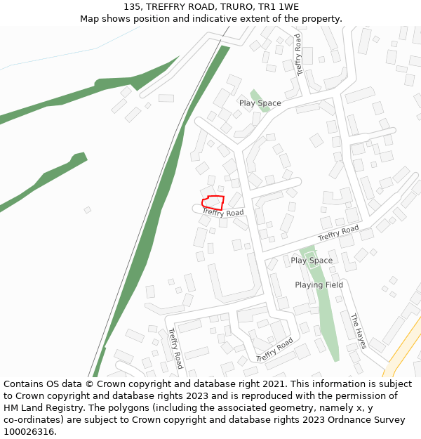 135, TREFFRY ROAD, TRURO, TR1 1WE: Location map and indicative extent of plot