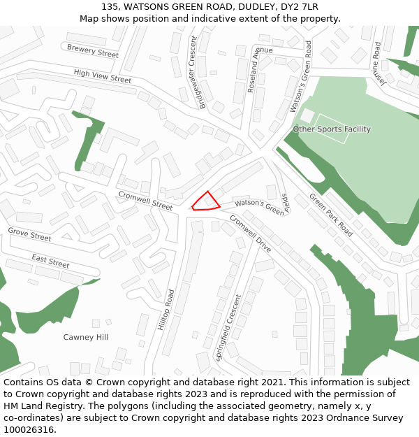 135, WATSONS GREEN ROAD, DUDLEY, DY2 7LR: Location map and indicative extent of plot