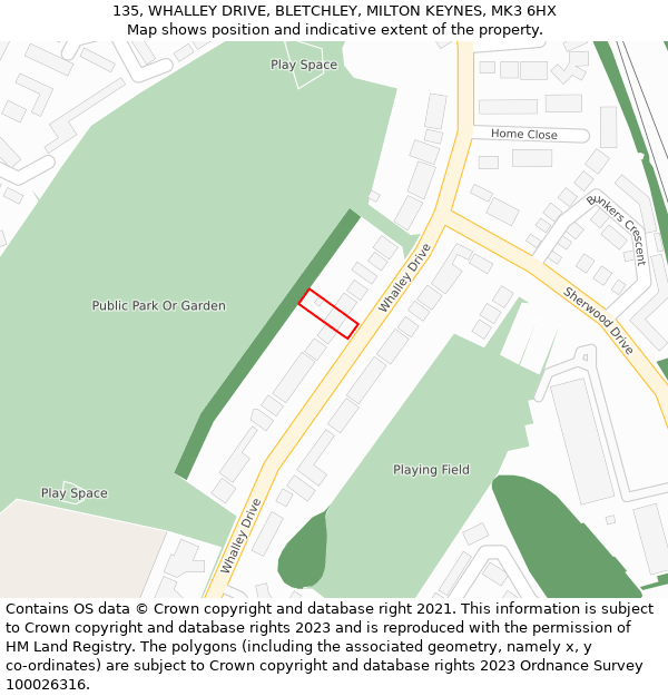 135, WHALLEY DRIVE, BLETCHLEY, MILTON KEYNES, MK3 6HX: Location map and indicative extent of plot